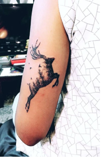 Tattoo uploaded by Jp Entorf • I got this one on my chest of the rack of my  first bow buck and a broadhead. #bowhunting #antlers #tattoo #hunting #bow  #cooltattoos #small #chest •
